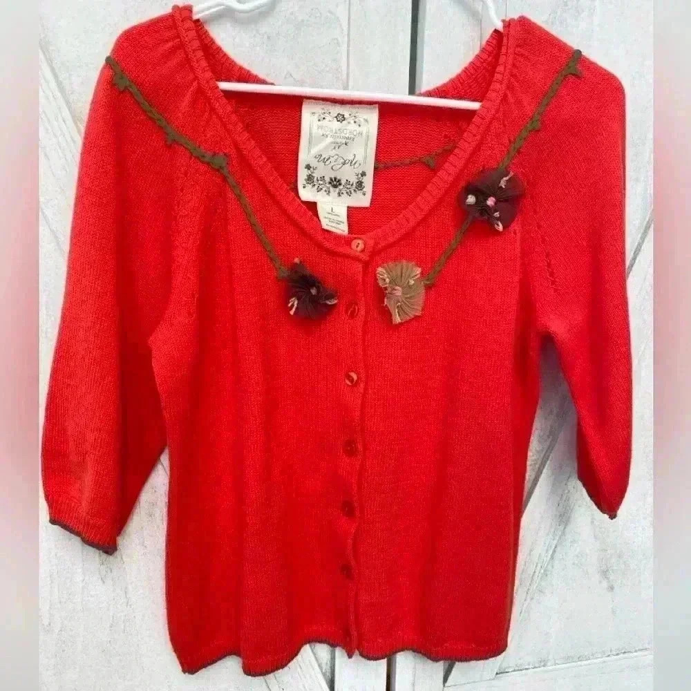 Nick & Mo Nordstrom Floral Cardigan Women’s Large Orange Silk Flowers Fairycore